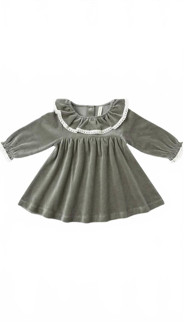 NEW RYLEE + CRU kids velvet dress in forest